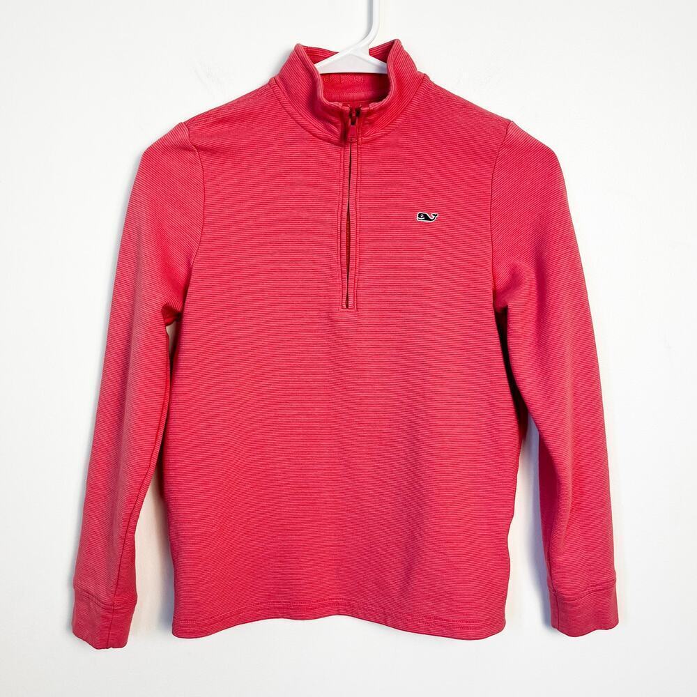 Vineyard Vines Girls Micro Striped Pink 1/4 Zip Pullover‎ Logo Medium 12-14